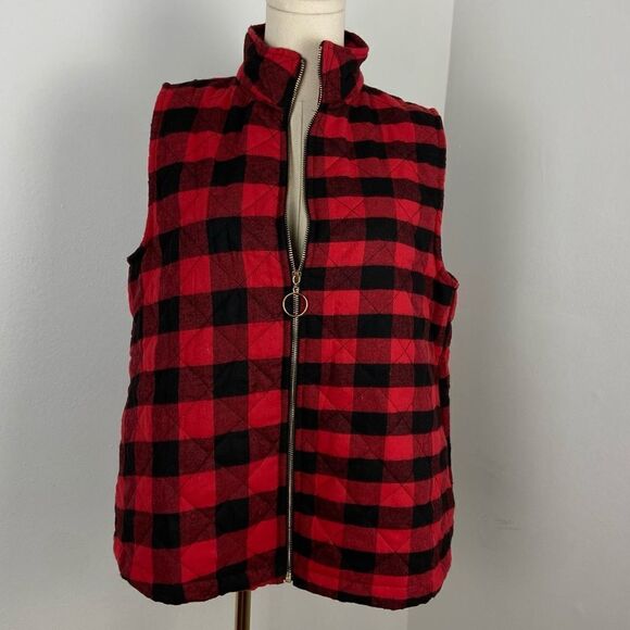 Women's Black Red Buffalo Check Vest Holidays Christmas Cabin Checkered Medium - Picture 10 of 14